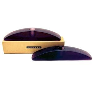 Pair of Sasaki Crystal Glass Candlestick Holders in Anasazi Plum -‎ Arched